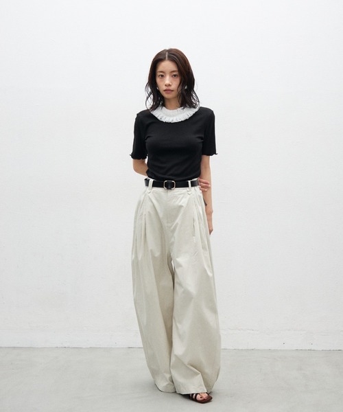 Lutim by u(ルチバイユー)の「2wayフリルオープンミドルスリーブトップス(Tシャツ/カットソー・レディース・ミント/ブラック/ブラック×ホワイト・FREE)」の17枚目の写真
