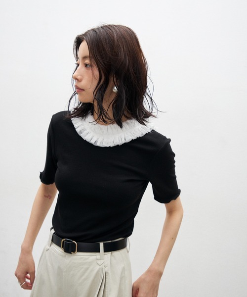 Lutim by u(ルチバイユー)の「2wayフリルオープンミドルスリーブトップス(Tシャツ/カットソー・レディース・ミント/ブラック/ブラック×ホワイト・FREE)」の20枚目の写真