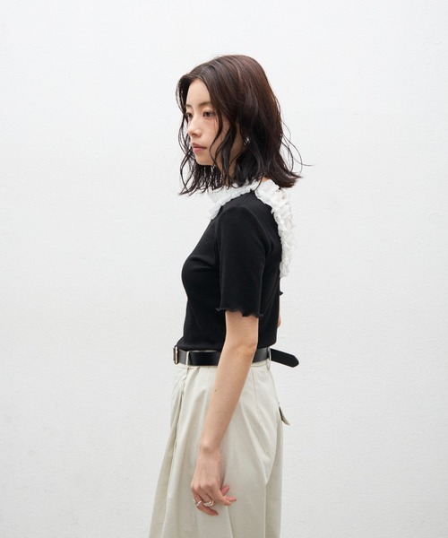 Lutim by u(ルチバイユー)の「2wayフリルオープンミドルスリーブトップス(Tシャツ/カットソー・レディース・ミント/ブラック/ブラック×ホワイト・FREE)」の19枚目の写真