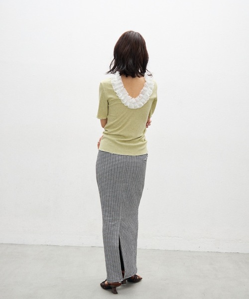 Lutim by u(ルチバイユー)の「2wayフリルオープンミドルスリーブトップス(Tシャツ/カットソー・レディース・ミント/ブラック/ブラック×ホワイト・FREE)」の10枚目の写真
