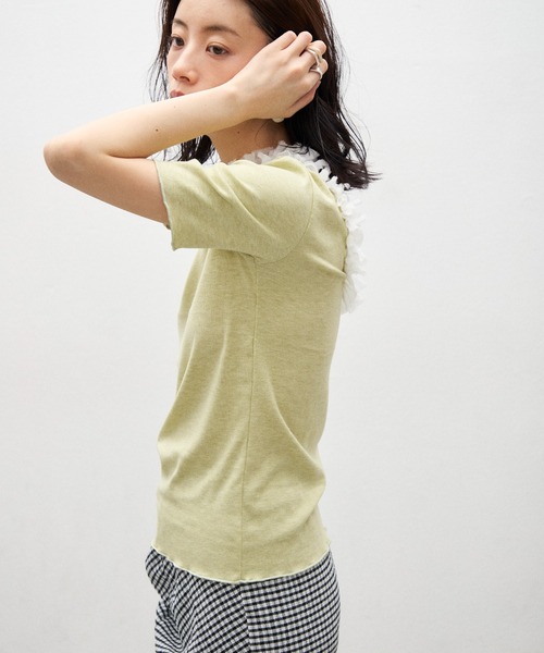Lutim by u(ルチバイユー)の「2wayフリルオープンミドルスリーブトップス(Tシャツ/カットソー・レディース・ミント/ブラック/ブラック×ホワイト・FREE)」の8枚目の写真