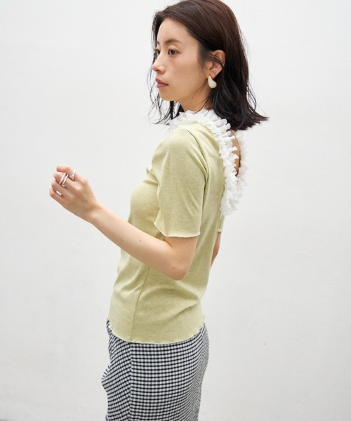 Lutim by u(ルチバイユー)の「2wayフリルオープンミドルスリーブトップス(Tシャツ/カットソー・レディース・ミント/ブラック/ブラック×ホワイト・FREE)」の7枚目の写真