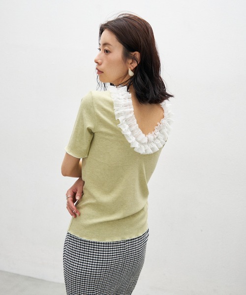 Lutim by u(ルチバイユー)の「2wayフリルオープンミドルスリーブトップス(Tシャツ/カットソー・レディース・ミント/ブラック/ブラック×ホワイト・FREE)」の6枚目の写真