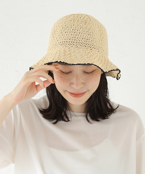 B.C STOCK(ベーセーストック)の「手洗い可 / 配色透かし編みハット(ハット・レディース・ベージュ/ホワイト/ブラック・FREE)」の13枚目の写真