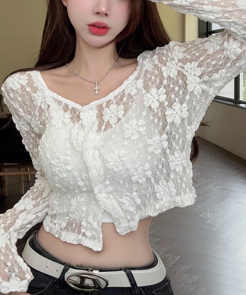 AVYL（アヴィル）の「フラワーレース ボレロカーディガン（Tシャツ/カットソー・レディース・ホワイト/ブラック/アイボリー・M）」の13枚目の写真