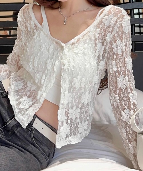AVYL（アヴィル）の「フラワーレース ボレロカーディガン（Tシャツ/カットソー・レディース・ホワイト/ブラック/アイボリー・M）」の12枚目の写真