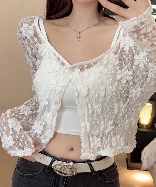 AVYL（アヴィル）の「フラワーレース ボレロカーディガン（Tシャツ/カットソー・レディース・ホワイト/ブラック/アイボリー・M）」の7枚目の写真