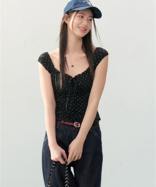 LYEON(リヨン)の「フロントリボンドットトップス(Tシャツ/カットソー・レディース・オフホワイト/グレー/ブラック・FREE)」の13枚目の写真