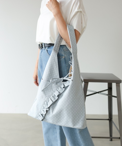 Bab（バブ）の「ピンドットフリルトートバッグ（トートバッグ・レディース・ライトブルー/ホワイト・ONESIZE）」の15枚目の写真