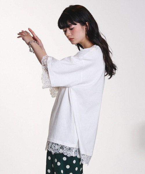 ROSE BUD(ローズバッド)の「LACE DOCKING BIG TEE(Tシャツ/カットソー・レディース・ライトグリーン/ホワイト/グレー・ONE SIZE)」の7枚目の写真