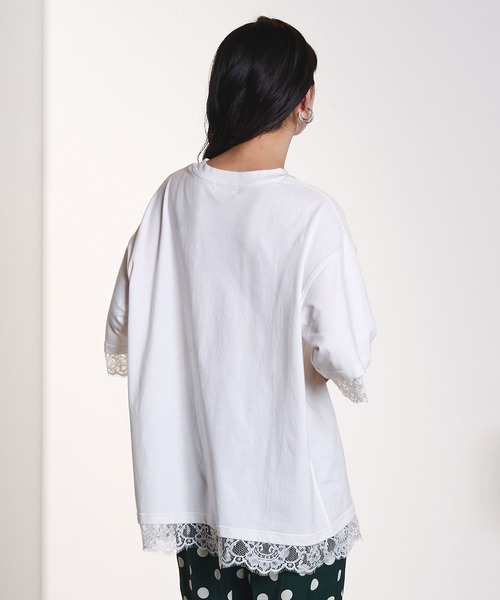 ROSE BUD(ローズバッド)の「LACE DOCKING BIG TEE(Tシャツ/カットソー・レディース・ライトグリーン/ホワイト/グレー・ONE SIZE)」の8枚目の写真