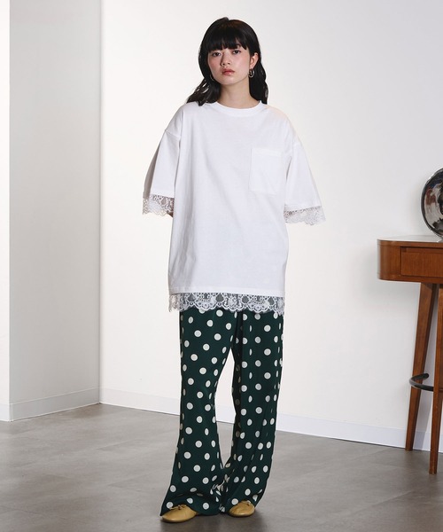 ROSE BUD(ローズバッド)の「LACE DOCKING BIG TEE(Tシャツ/カットソー・レディース・ライトグリーン/ホワイト/グレー・ONE SIZE)」の9枚目の写真