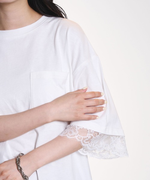 ROSE BUD(ローズバッド)の「LACE DOCKING BIG TEE(Tシャツ/カットソー・レディース・ライトグリーン/ホワイト/グレー・ONE SIZE)」の12枚目の写真
