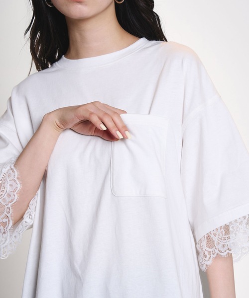 ROSE BUD(ローズバッド)の「LACE DOCKING BIG TEE(Tシャツ/カットソー・レディース・ライトグリーン/ホワイト/グレー・ONE SIZE)」の13枚目の写真