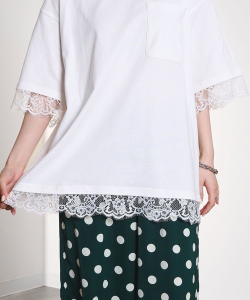 ROSE BUD(ローズバッド)の「LACE DOCKING BIG TEE(Tシャツ/カットソー・レディース・ライトグリーン/ホワイト/グレー・ONE SIZE)」の14枚目の写真