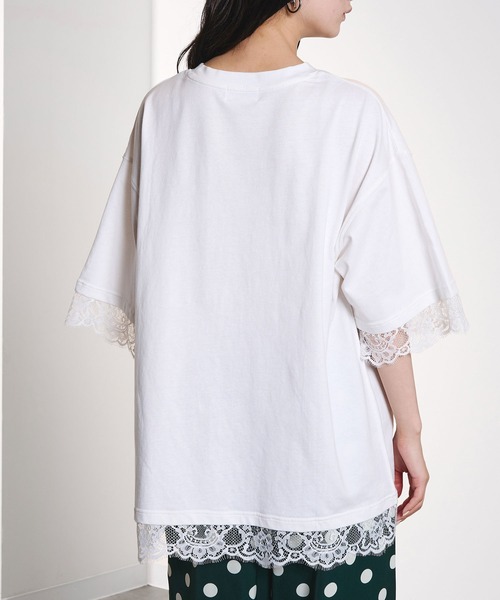 ROSE BUD(ローズバッド)の「LACE DOCKING BIG TEE(Tシャツ/カットソー・レディース・ライトグリーン/ホワイト/グレー・ONE SIZE)」の15枚目の写真