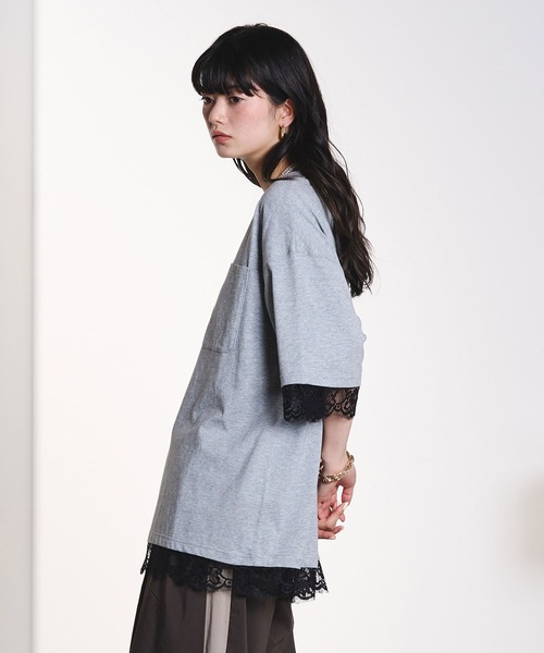ROSE BUD(ローズバッド)の「LACE DOCKING BIG TEE(Tシャツ/カットソー・レディース・ライトグリーン/ホワイト/グレー・ONE SIZE)」の16枚目の写真