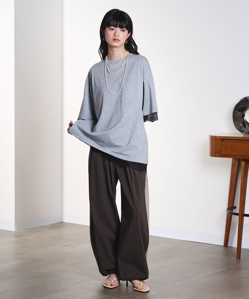 ROSE BUD(ローズバッド)の「LACE DOCKING BIG TEE(Tシャツ/カットソー・レディース・ライトグリーン/ホワイト/グレー・ONE SIZE)」の18枚目の写真