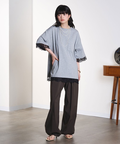 ROSE BUD(ローズバッド)の「LACE DOCKING BIG TEE(Tシャツ/カットソー・レディース・ライトグリーン/ホワイト/グレー・ONE SIZE)」の19枚目の写真