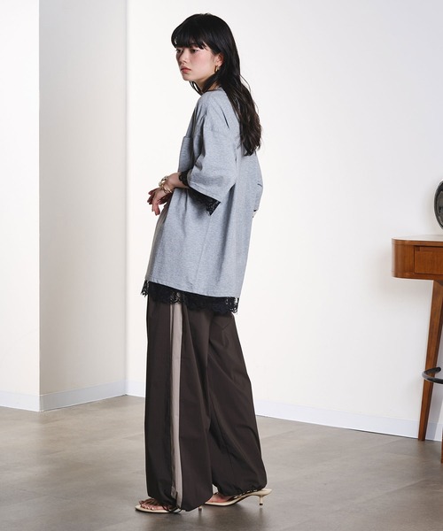 ROSE BUD(ローズバッド)の「LACE DOCKING BIG TEE(Tシャツ/カットソー・レディース・ライトグリーン/ホワイト/グレー・ONE SIZE)」の20枚目の写真