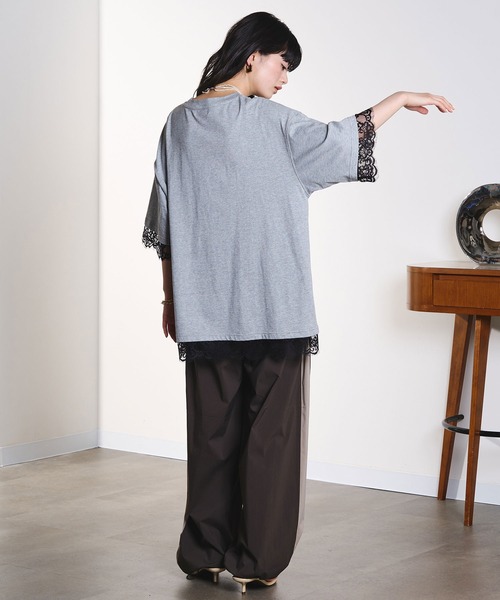 ROSE BUD(ローズバッド)の「LACE DOCKING BIG TEE(Tシャツ/カットソー・レディース・ライトグリーン/ホワイト/グレー・ONE SIZE)」の21枚目の写真