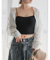 [カップ付/ノンワイヤー/4WAYストレッチ/洗濯機OK/エアリータッチ]Libre Beauty Bra Top クロップドリブキャミソール
