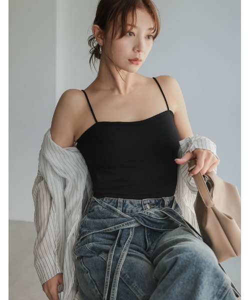 Re:EDIT（リエディ）の「[カップ付/ノンワイヤー/4WAYストレッチ/洗濯機OK/エアリータッチ]Libre Beauty Bra Top クロップドリブキャミソール（キャミソール・レディース・ブラック/グレー・LARGE/MEDIUM）」の6枚目の写真
