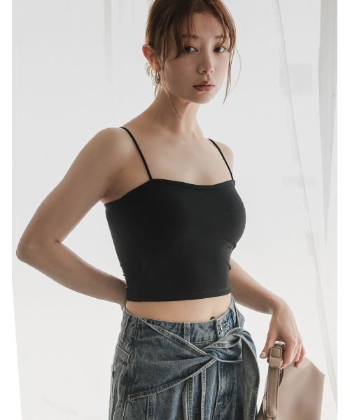 Re:EDIT（リエディ）の「[カップ付/ノンワイヤー/4WAYストレッチ/洗濯機OK/エアリータッチ]Libre Beauty Bra Top クロップドリブキャミソール（キャミソール・レディース・ブラック/グレー・LARGE/MEDIUM）」の7枚目の写真