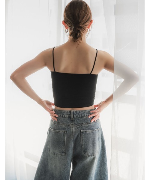 Re:EDIT（リエディ）の「[カップ付/ノンワイヤー/4WAYストレッチ/洗濯機OK/エアリータッチ]Libre Beauty Bra Top クロップドリブキャミソール（キャミソール・レディース・ブラック/グレー・LARGE/MEDIUM）」の8枚目の写真