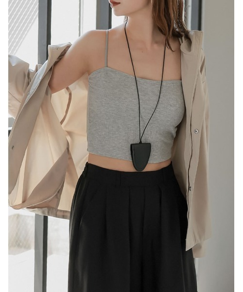 Re:EDIT（リエディ）の「[カップ付/ノンワイヤー/4WAYストレッチ/洗濯機OK/エアリータッチ]Libre Beauty Bra Top クロップドリブキャミソール（キャミソール・レディース・ブラック/グレー・LARGE/MEDIUM）」の10枚目の写真