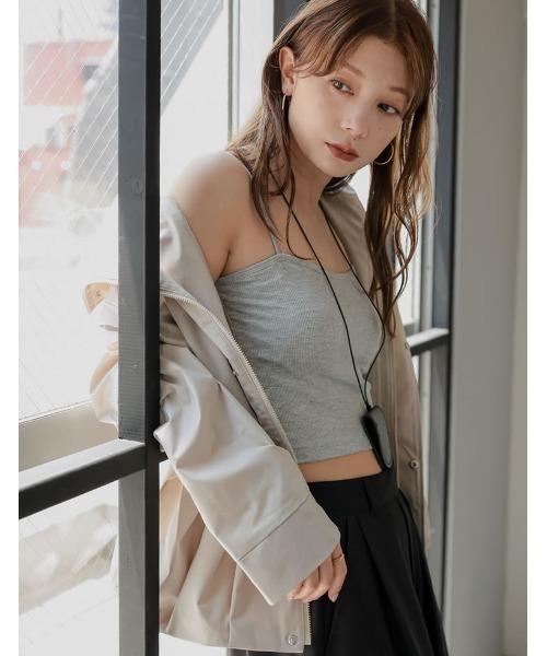 Re:EDIT（リエディ）の「[カップ付/ノンワイヤー/4WAYストレッチ/洗濯機OK/エアリータッチ]Libre Beauty Bra Top クロップドリブキャミソール（キャミソール・レディース・ブラック/グレー・LARGE/MEDIUM）」の12枚目の写真