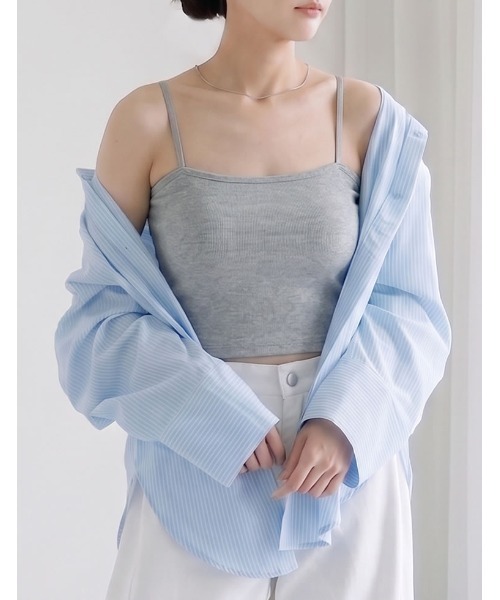 Re:EDIT（リエディ）の「[カップ付/ノンワイヤー/4WAYストレッチ/洗濯機OK/エアリータッチ]Libre Beauty Bra Top クロップドリブキャミソール（キャミソール・レディース・ブラック/グレー・LARGE/MEDIUM）」の15枚目の写真