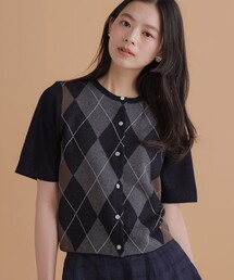 パターンニット 半袖カーディガン