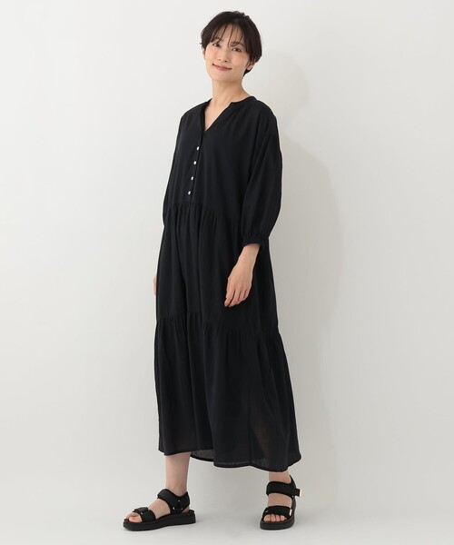 Afternoon Tea(アフタヌーンティー)の「インド製ドビーティアードワンピース(ワンピース・レディース・ブラック/ブルー・MEDIUM)」の6枚目の写真