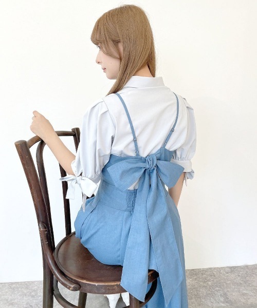 an another angelus（アンアナザーアンジェラス）の「バックカッティングキャミワンピース/fint フィント（ワンピース・レディース・ブルー/ネイビー/ピンクベージュ・FREE）」の7枚目の写真