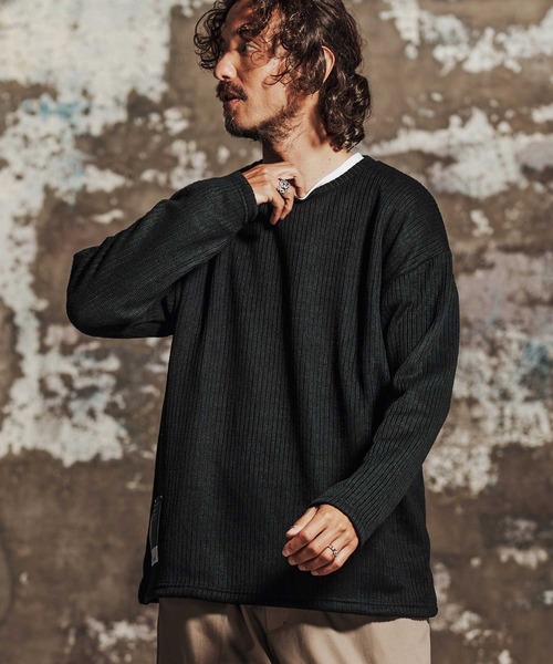 Jih Nunc(ジーヌンク)の「mn3269- 畔編みクルーネックニットソー(JIH-R1227)(ニット/セーター・メンズ・ベージュ/ブラック/チャコール・L/M/S)」の4枚目の写真