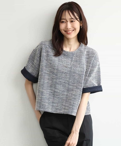 MK MICHEL KLEIN（エムケーミッシェルクラン）の「[洗える]カラフルネップ ジャージーツイードカットソー（Tシャツ/カットソー・レディース・ネイビー/ライトグレー・38）」の4枚目の写真