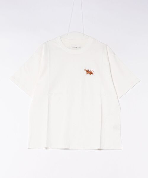 NO WAY(ノーウェイ)の「/ATELANE/16/-OE天竺ワンポイント刺繍TEE(トラ、ヒョウ)(Tシャツ/カットソー・メンズ・ホワイト系その他/ブラック系その他/ホワイト・MEDIUM/LARGE)」の1枚目の写真