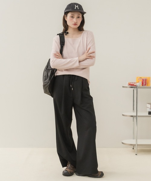 HEILIS(ヘイリス)の「ワイドストレートイージーパンツ / イージーパンツ ワイドパンツ ストレートパンツ ワイドストレートパンツ ロングパンツ ウエストゴム ドロストパンツ リラックスパンツ 韓国 カジュアル オフィスカジュアル スラックス ノームコア デイリー 秋服 冬服 春服 夏服ブラック チャコールグレー ブラウン(その他パンツ・レディース・ブラウン/チャコールグレー/ブラック・FREE)」の10枚目の写真