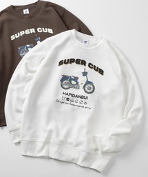 【71】【HONDA/ホンダ】×【Sanrio/サンリオ】「スーパーカブ」「はぴだんぶい」コラボ 裏起毛 クルーネック プリント スウェット/バックプリント/ユニセックス/レディース/メンズ(S)