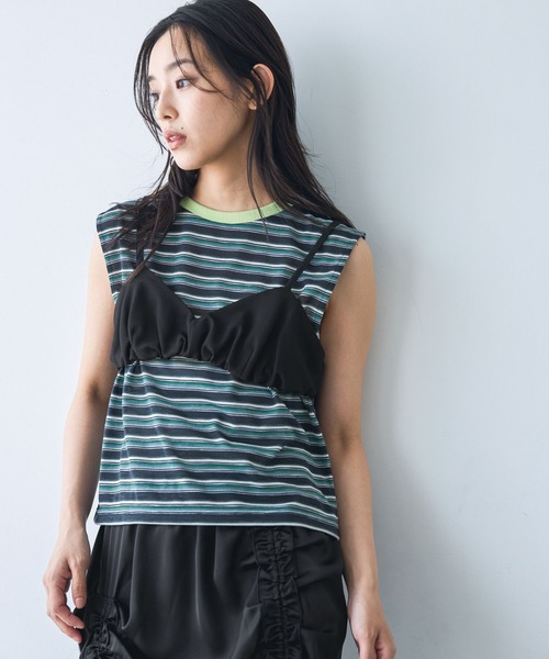 JEANASIS（ジーナシス）の「リンガーマルチボーダーNS/1051160（Tシャツ/カットソー・レディース・グリーン系その他/ホワイト系その他/レッド系その他・FREE）」の6枚目の写真