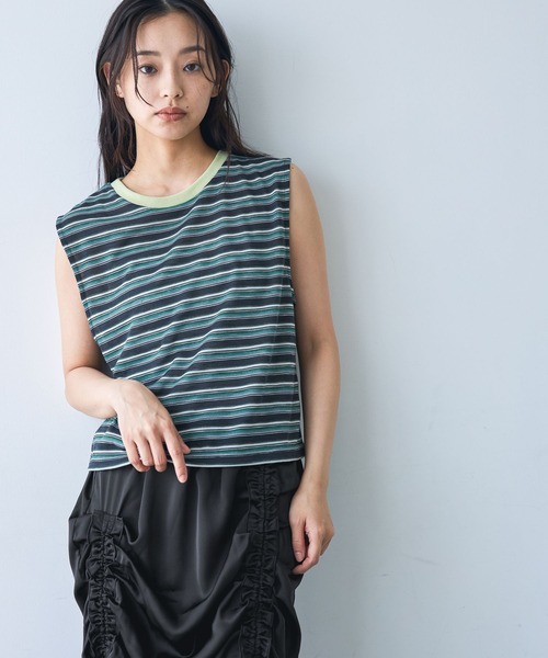 JEANASIS（ジーナシス）の「リンガーマルチボーダーNS/1051160（Tシャツ/カットソー・レディース・グリーン系その他/ホワイト系その他/レッド系その他・FREE）」の4枚目の写真