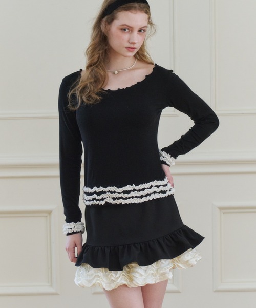 idem(イデム)の「many frill mini skirt / 裾フリルミニスカート(スカート・レディース・ブラック/ブラウン・FREE)」の7枚目の写真