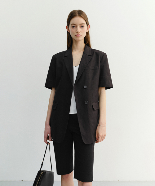 DUNST(ダンスト)の「HALF SLEEVE BELTED LINEN JACKET_UDJA6B226_BLACK(テーラードジャケット・レディース・ブラック・MEDIUM/LARGE/SMALL)」の1枚目の写真