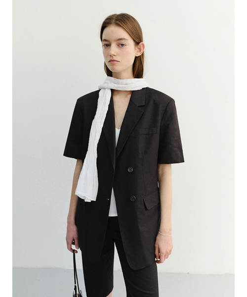 DUNST(ダンスト)の「HALF SLEEVE BELTED LINEN JACKET_UDJA6B226_BLACK(テーラードジャケット・レディース・ブラック・MEDIUM/LARGE/SMALL)」の2枚目の写真