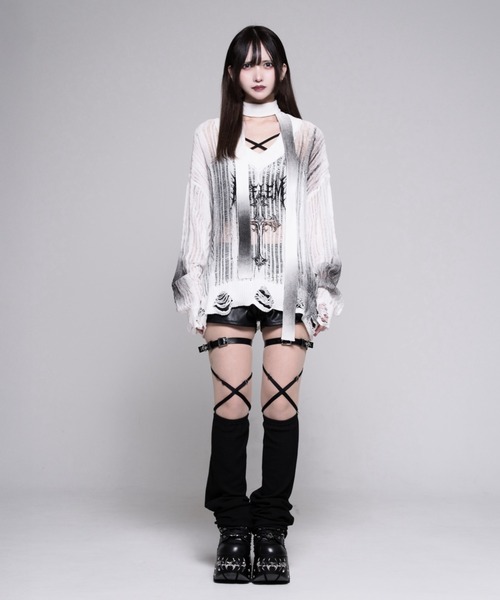 REFLEM（レフレム）の「『REFLEM/レフレム』ストール付き顔料加工ダメージニットPO（ニット/セーター・レディース・ブラック/ホワイト・FREE）」の19枚目の写真