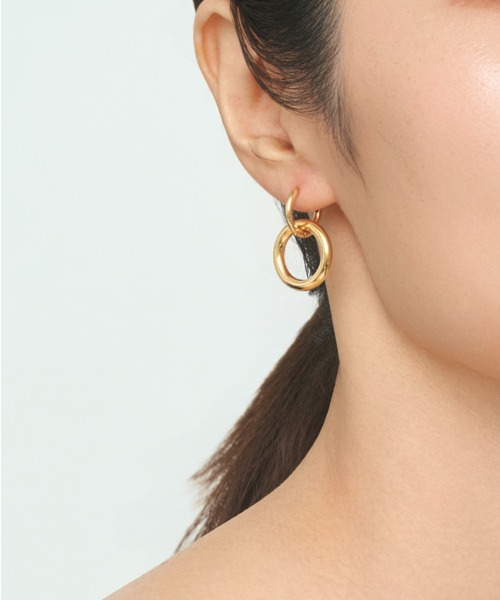UNITED JEWELS-ef-（ユナイテッドジュエルズイフ）の「Double Ring Hoop Pierce（ピアス（両耳用）・レディース・イエローゴールド/シルバー・FREE）」の4枚目の写真
