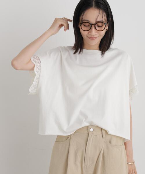 NANO universe(ナノユニバース)の「レースカフドルマンワイドカットトップス(Tシャツ/カットソー・レディース・ホワイト/ブラック/ライトブラウン・FREE)」の2枚目の写真
