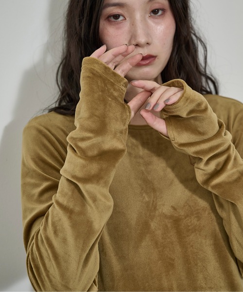 THE YOn(ザヨン)の「ロゴ刺繍ベロアワンピース(ワンピース・レディース・オリーブ/プラム/ブラウン・FREE)」の9枚目の写真