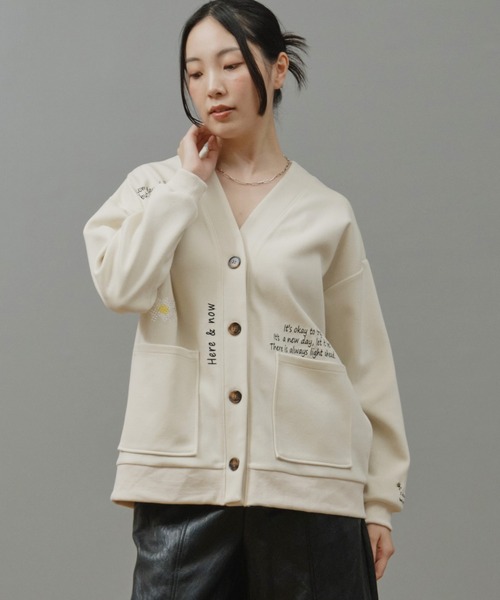 Nunc.(ヌンク)の「裏毛ロゴ刺繍ボンディングカーディガン(カーディガン/ボレロ・レディース・杢グレー/ブラック/オフホワイト・FREE)」の1枚目の写真